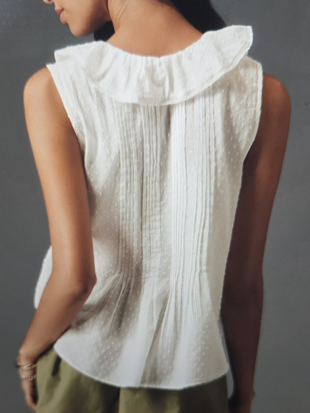 Anthropologie White Textured Sleeveless Top with Ribbon Trim - Picture 6 of 7
